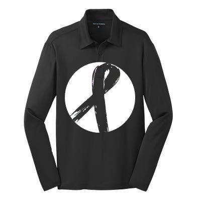 Breast Cancer Circle Ribbon Logo Silk Touch Performance Long Sleeve Polo