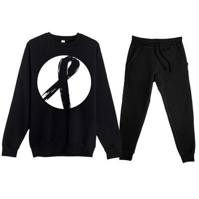 Breast Cancer Circle Ribbon Logo Premium Crewneck Sweatsuit Set