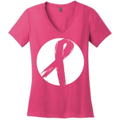 Breast Cancer Circle Ribbon Logo Women's V-Neck T-Shirt