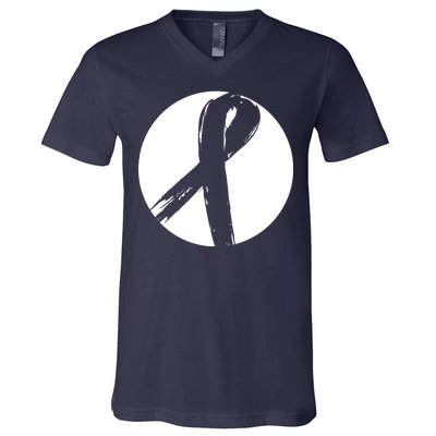 Breast Cancer Circle Ribbon Logo V-Neck T-Shirt