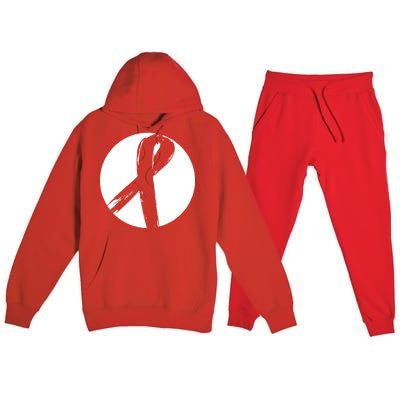 Breast Cancer Circle Ribbon Logo Premium Hooded Sweatsuit Set