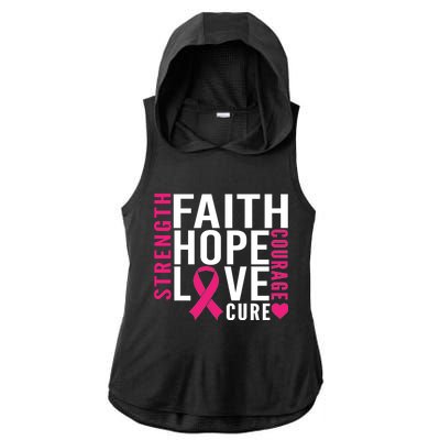 Breast Cancer Faith Hope Love Courage Ladies PosiCharge Tri-Blend Wicking Draft Hoodie Tank