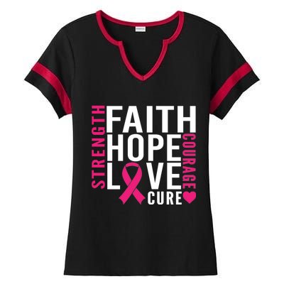 Breast Cancer Faith Hope Love Courage Ladies Halftime Notch Neck Tee