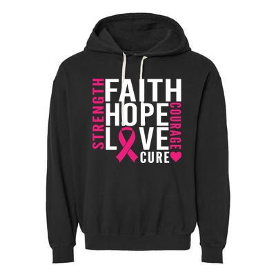 Breast Cancer Faith Hope Love Courage Garment-Dyed Fleece Hoodie