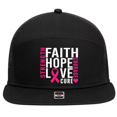 Breast Cancer Faith Hope Love Courage 7 Panel Mesh Trucker Snapback Hat