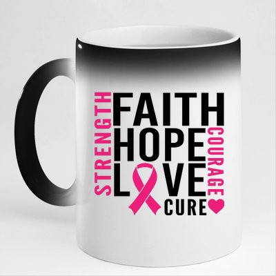 Breast Cancer Faith Hope Love Courage 11oz Black Color Changing Mug