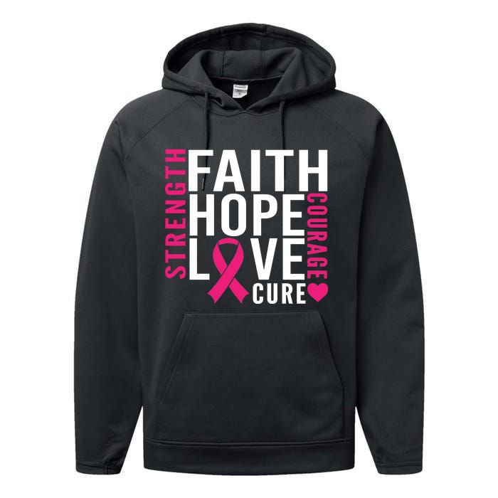 Breast Cancer Faith Hope Love Courage Performance Fleece Hoodie