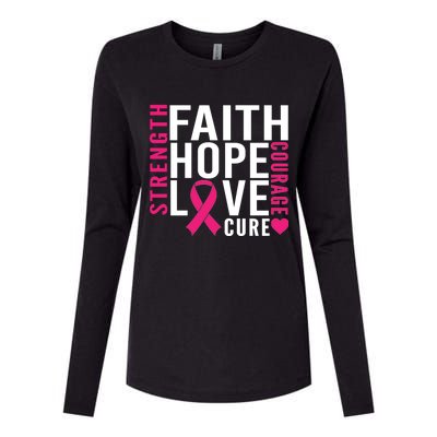 Breast Cancer Faith Hope Love Courage Womens Cotton Relaxed Long Sleeve T-Shirt