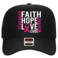 Breast Cancer Faith Hope Love Courage High Crown Mesh Back Trucker Hat