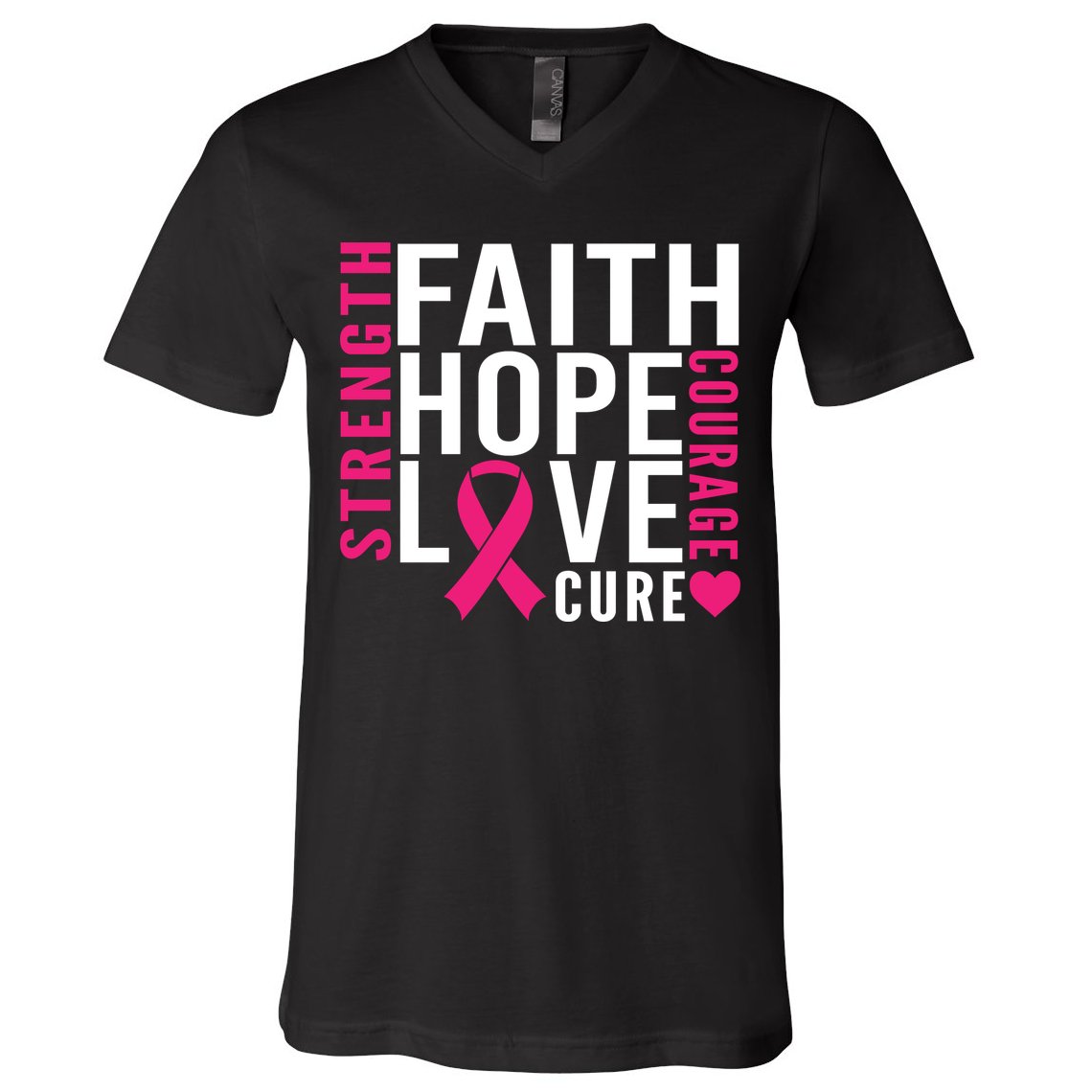 Breast Cancer Faith Hope Love Courage V-Neck T-Shirt
