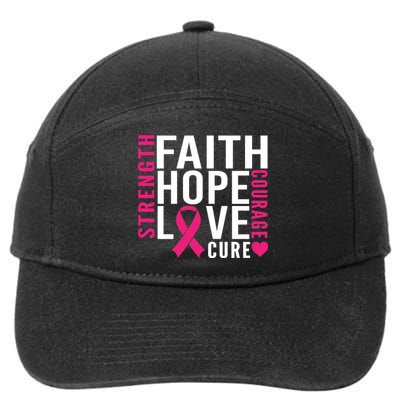 Breast Cancer Faith Hope Love Courage 7-Panel Snapback Hat