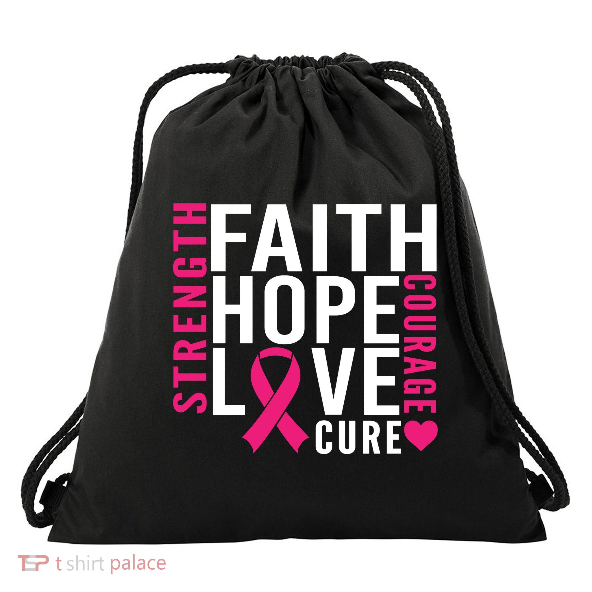 Breast Cancer Faith Hope Love Courage Drawstring Bag