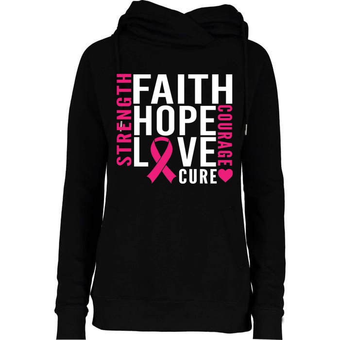 Breast Cancer Faith Hope Love Courage Womens Funnel Neck Pullover Hood