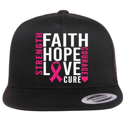 Breast Cancer Faith Hope Love Courage Flat Bill Trucker Hat