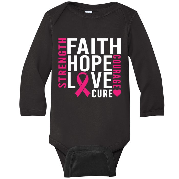 Breast Cancer Faith Hope Love Courage Baby Long Sleeve Bodysuit