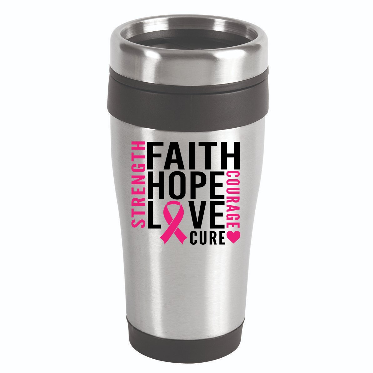 Breast Cancer Faith Hope Love Courage 16oz Travel Tumbler