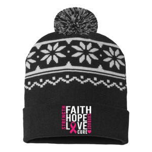 Breast Cancer Faith Hope Love Courage USA-Made Snowflake Beanie