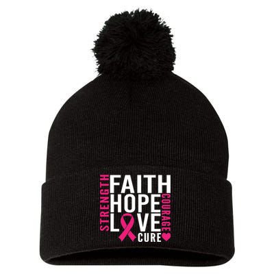 Breast Cancer Faith Hope Love Courage Pom Pom 12in Knit Beanie