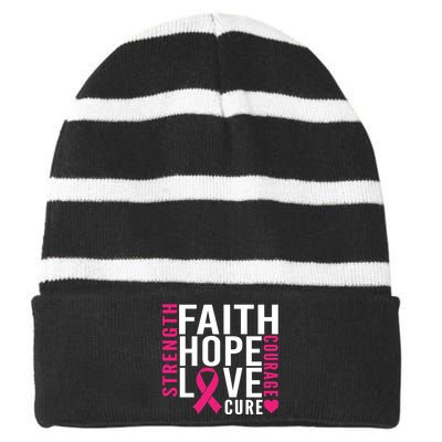 Breast Cancer Faith Hope Love Courage Striped Beanie with Solid Band