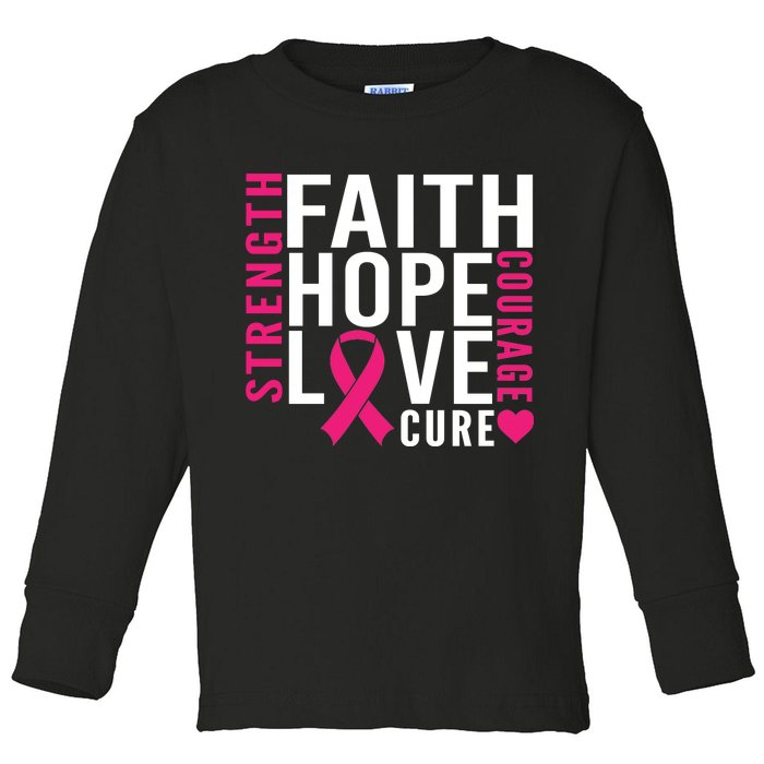 Breast Cancer Faith Hope Love Courage Toddler Long Sleeve Shirt