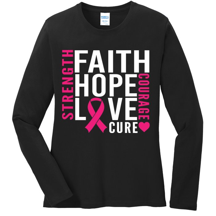 Breast Cancer Faith Hope Love Courage Ladies Long Sleeve Shirt