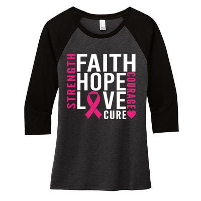 Breast Cancer Faith Hope Love Courage Women's Tri-Blend 3/4-Sleeve Raglan Shirt