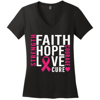 Breast Cancer Faith Hope Love Courage Women's V-Neck T-Shirt