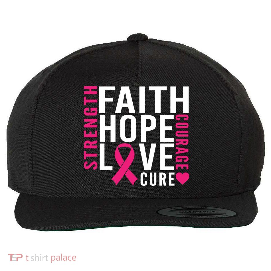 Breast Cancer Faith Hope Love Courage Wool Snapback Cap