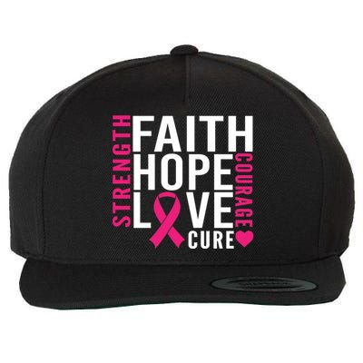 Breast Cancer Faith Hope Love Courage Wool Snapback Cap