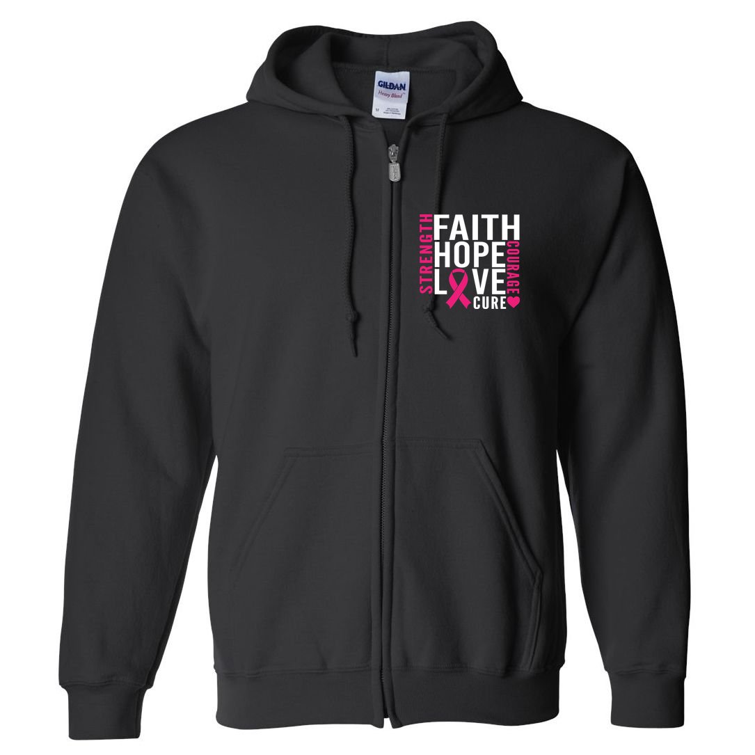 Breast Cancer Faith Hope Love Courage Full Zip Hoodie