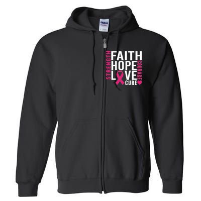 Breast Cancer Faith Hope Love Courage Full Zip Hoodie