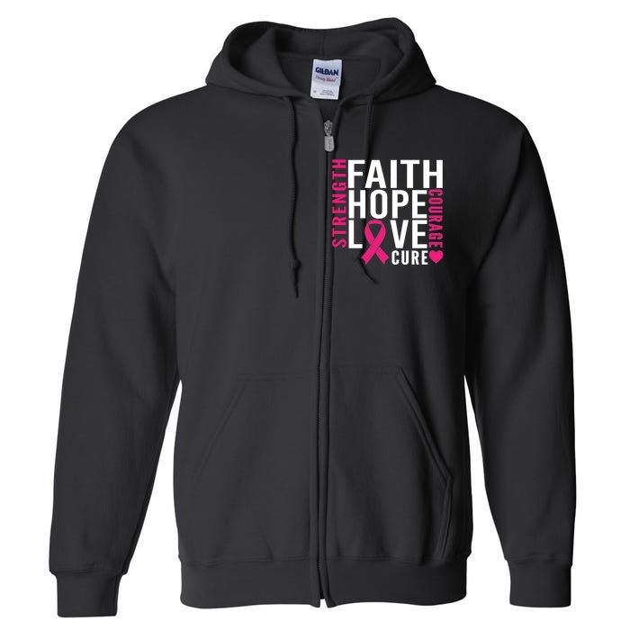 Breast Cancer Faith Hope Love Courage Full Zip Hoodie