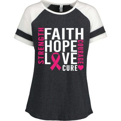 Breast Cancer Faith Hope Love Courage Enza Ladies Jersey Colorblock Tee