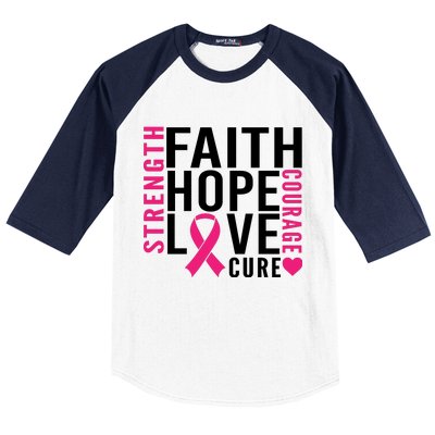 Breast Cancer Faith Hope Love Courage Baseball Sleeve Shirt