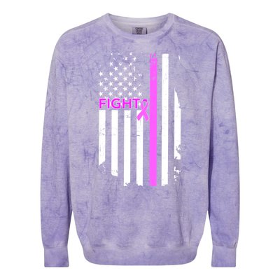 Breast Cancer Fight Ribbon Flag Colorblast Crewneck Sweatshirt