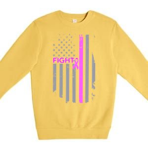 Breast Cancer Fight Ribbon Flag Premium Crewneck Sweatshirt