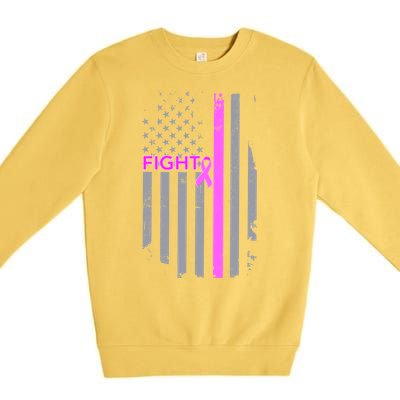 Breast Cancer Fight Ribbon Flag Premium Crewneck Sweatshirt