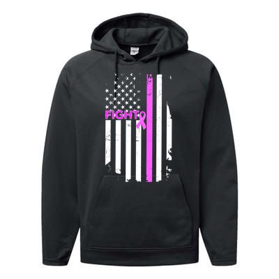 Breast Cancer Fight Ribbon Flag Performance Fleece Hoodie