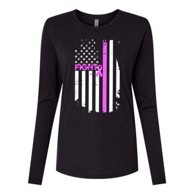 Breast Cancer Fight Ribbon Flag Womens Cotton Relaxed Long Sleeve T-Shirt