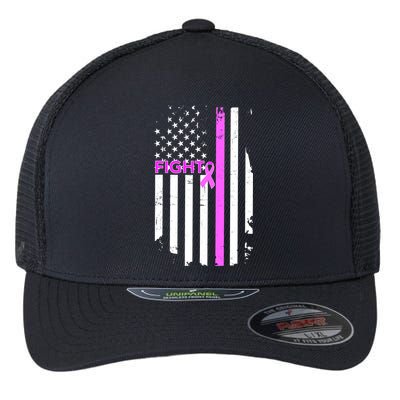 Breast Cancer Fight Ribbon Flag Flexfit Unipanel Trucker Cap