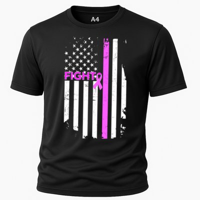 Breast Cancer Fight Ribbon Flag Cooling Performance Crew T-Shirt