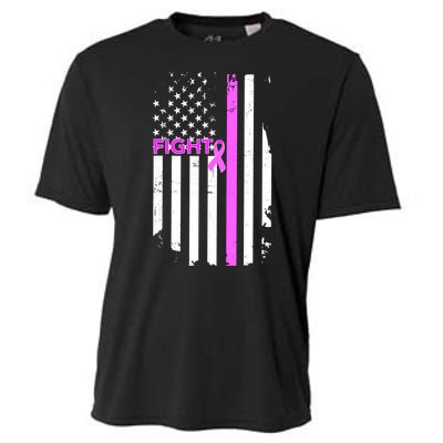 Breast Cancer Fight Ribbon Flag Cooling Performance Crew T-Shirt