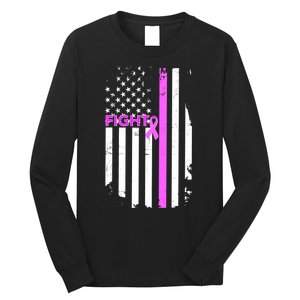 Breast Cancer Fight Ribbon Flag Long Sleeve Shirt