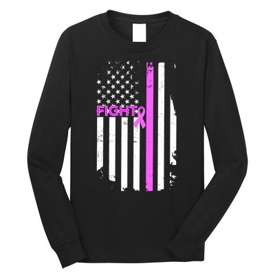 Breast Cancer Fight Ribbon Flag Long Sleeve Shirt