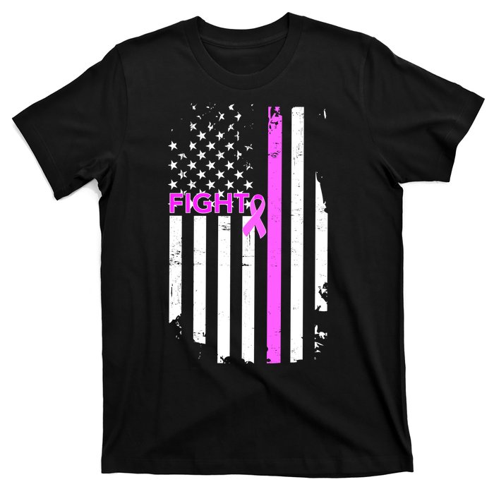 Breast Cancer Fight Ribbon Flag T-Shirt