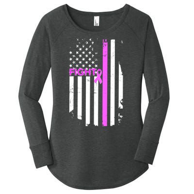 Breast Cancer Fight Ribbon Flag Women's Perfect Tri Tunic Long Sleeve Shirt