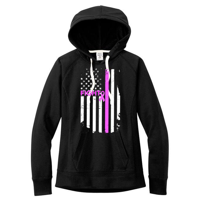 Breast Cancer Fight Ribbon Flag Women's Fleece Hoodie