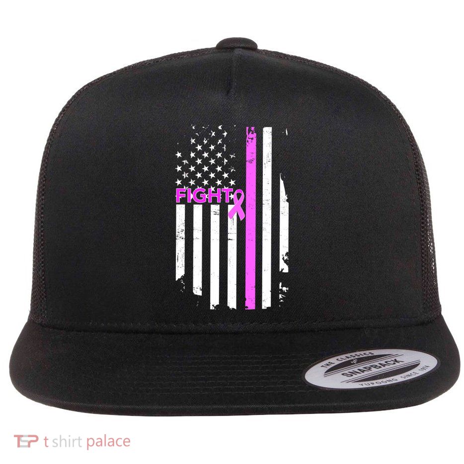 Breast Cancer Fight Ribbon Flag Flat Bill Trucker Hat