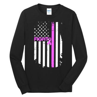 Breast Cancer Fight Ribbon Flag Tall Long Sleeve T-Shirt