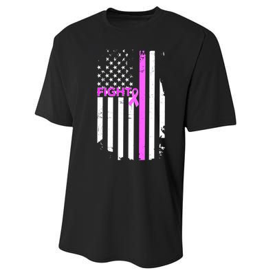 Breast Cancer Fight Ribbon Flag Performance Sprint T-Shirt